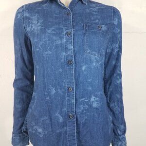 NWOT Adriano Goldschmied blue bleach tie dye button front denim shirt ladies XS